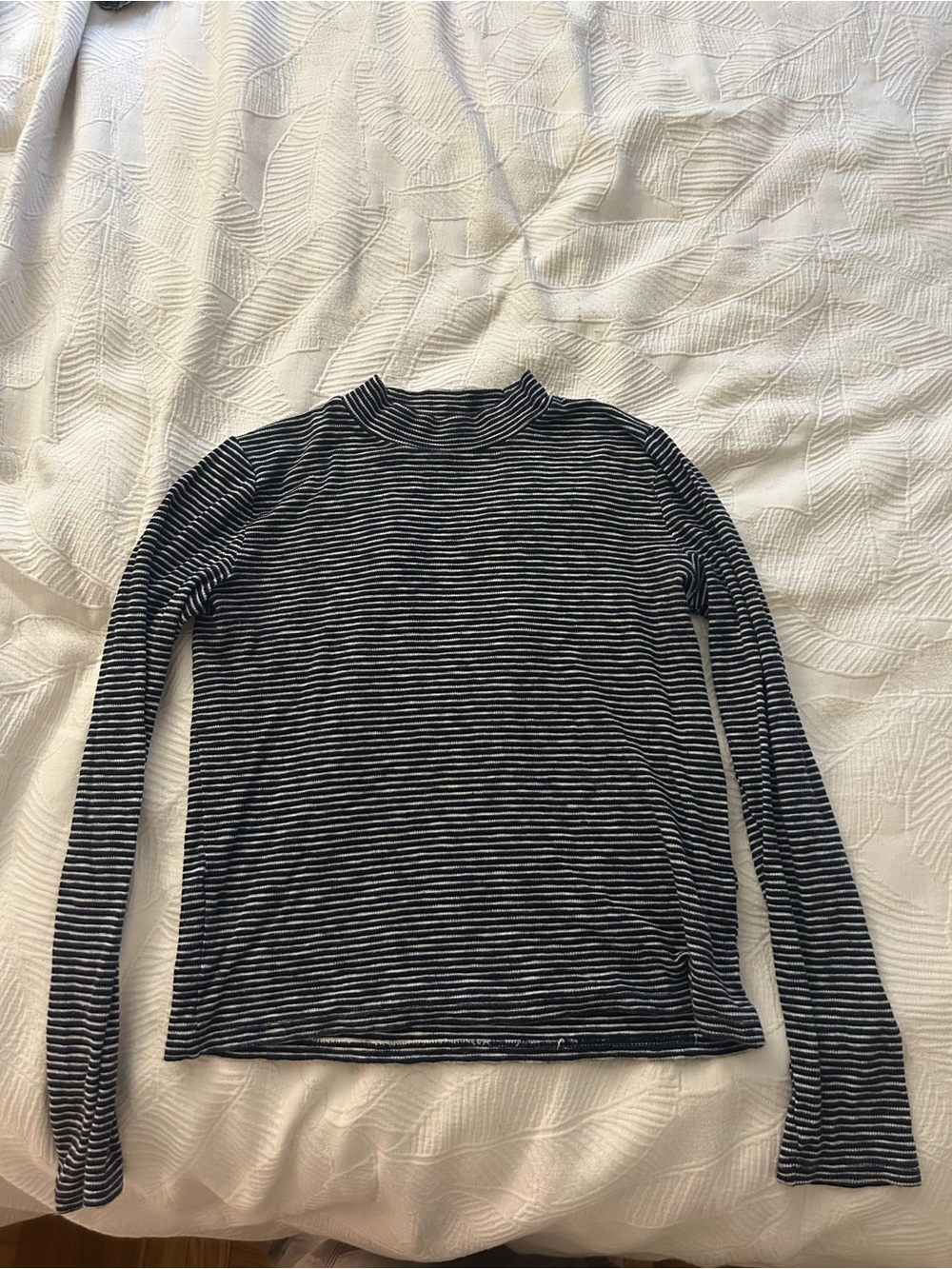 Striped Navy and White Long Sleeve Mock Neck Top